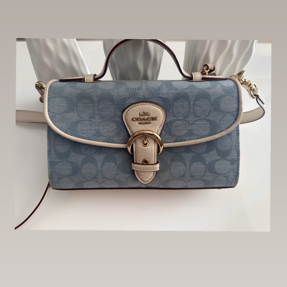 Coach Blue and Cream Crossbody Bag with Signature Design